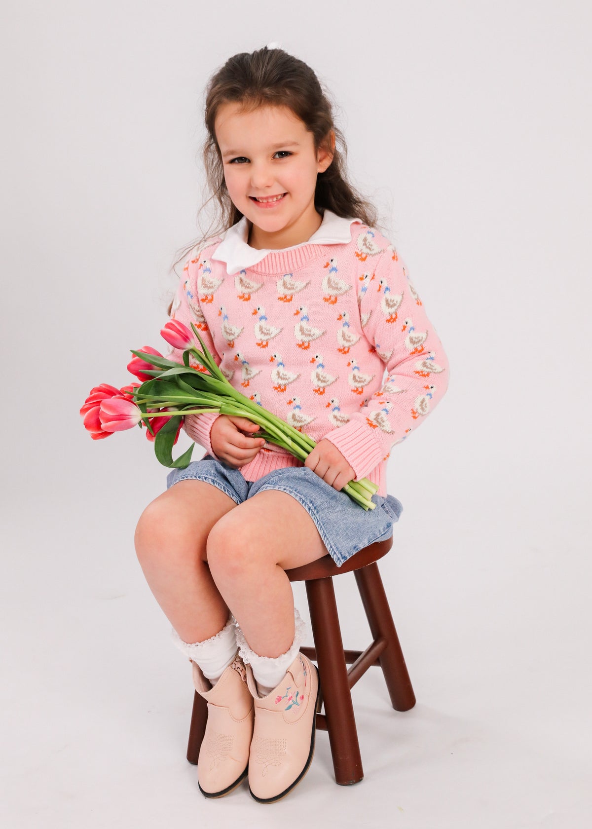 Duckling Parade Kids Sweater in Pink