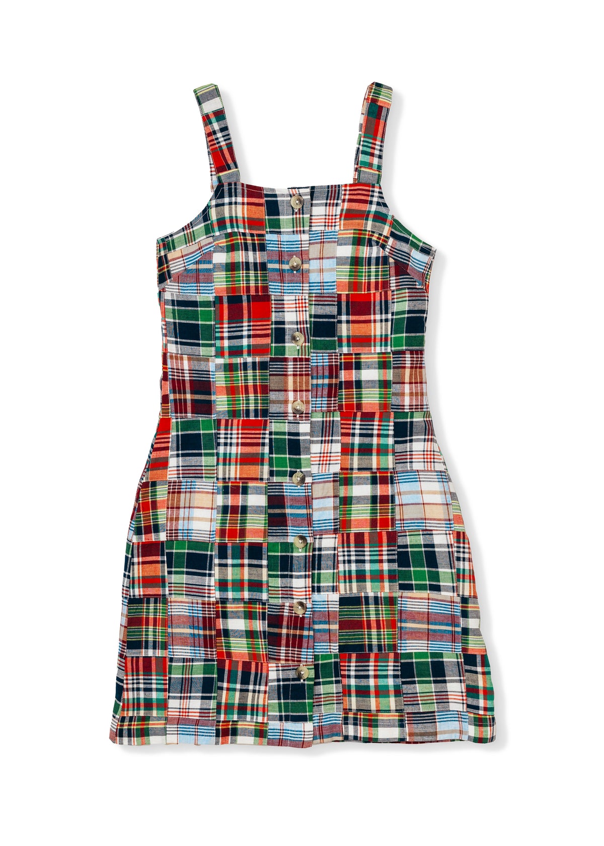 Essex Patchwork Madras Button Down Shift Dress