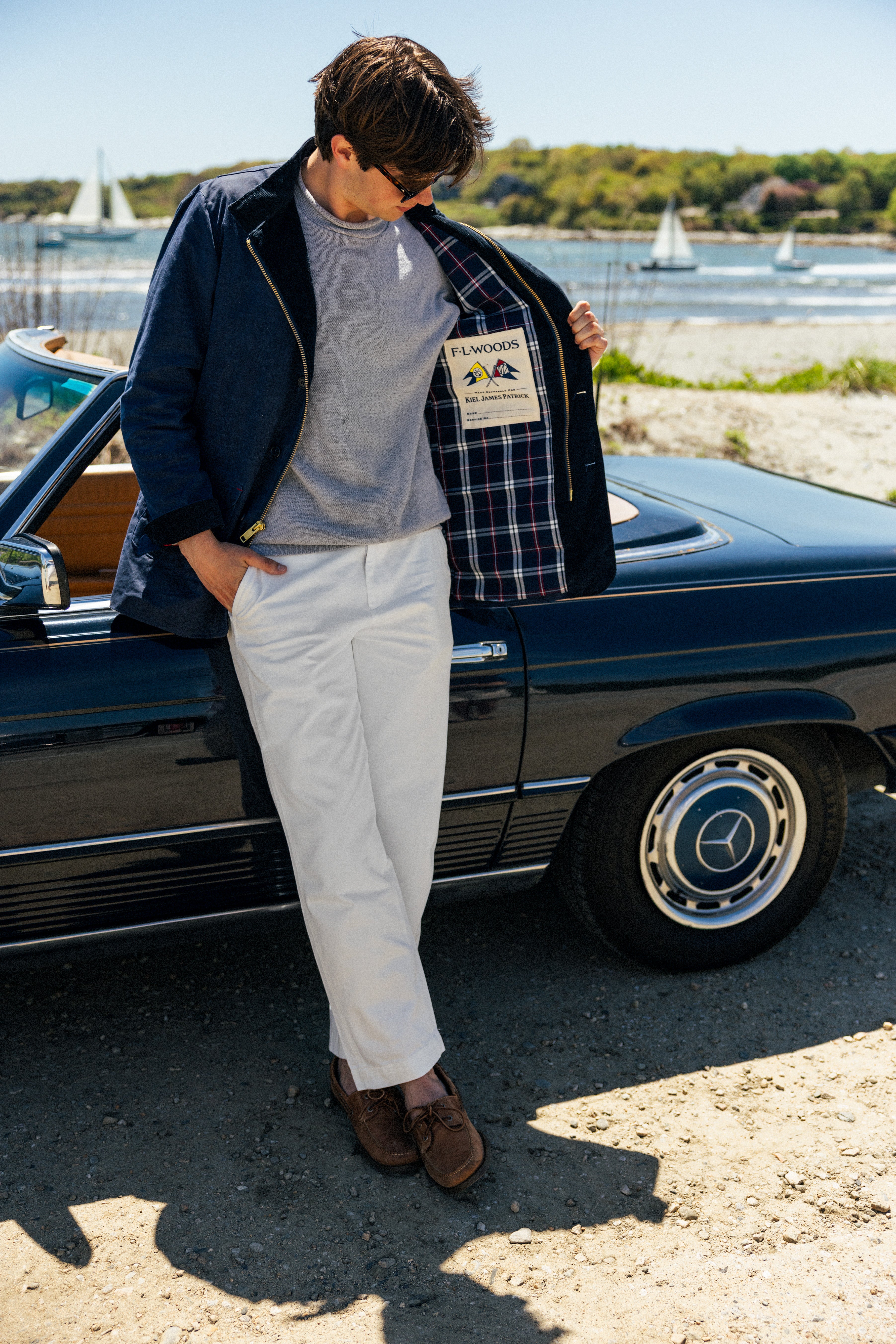 KJP X F.L. Woods Mariner's Waxed Jacket in Navy Blue
