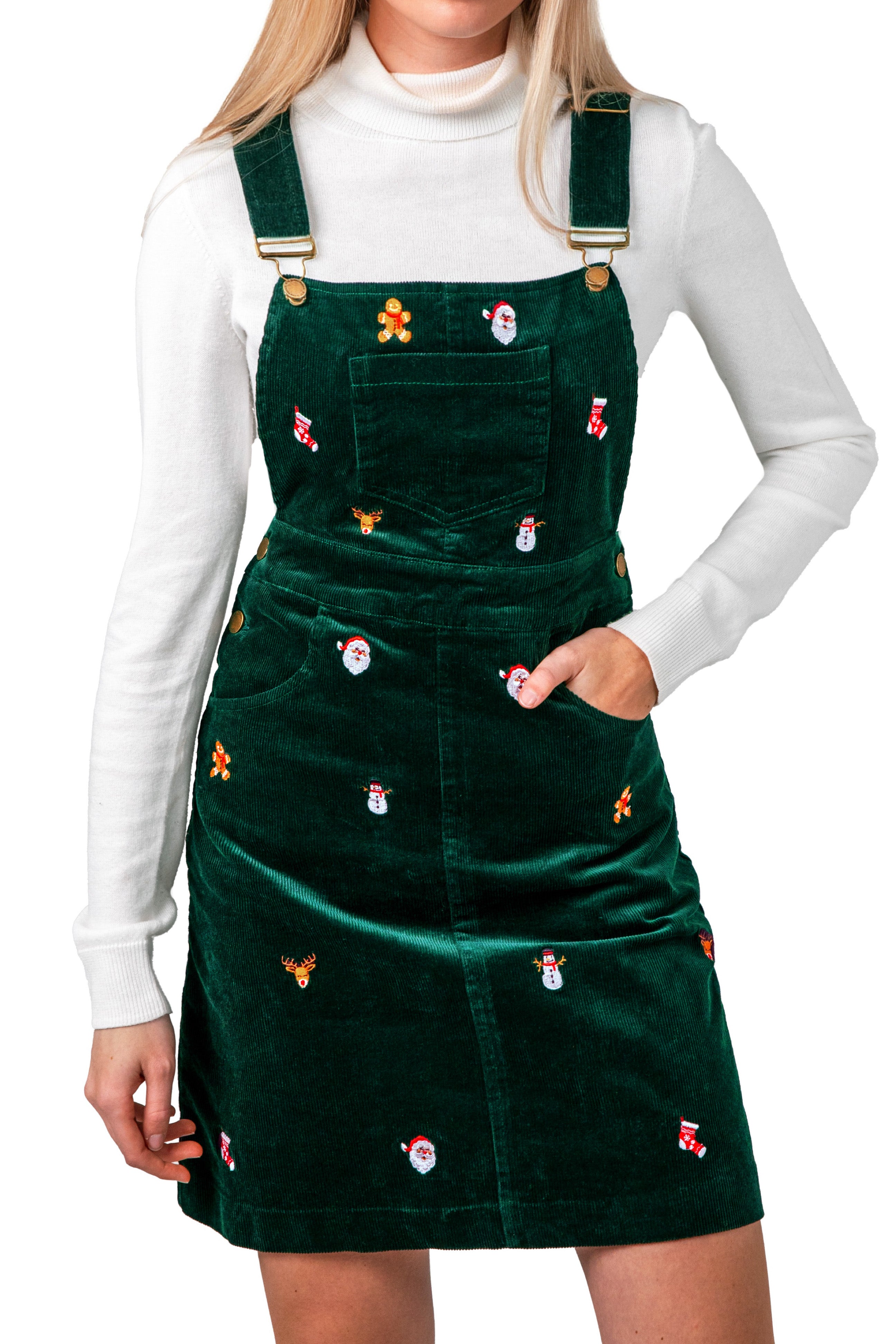 Festive Holiday Corduroy Jumper Dress in Green