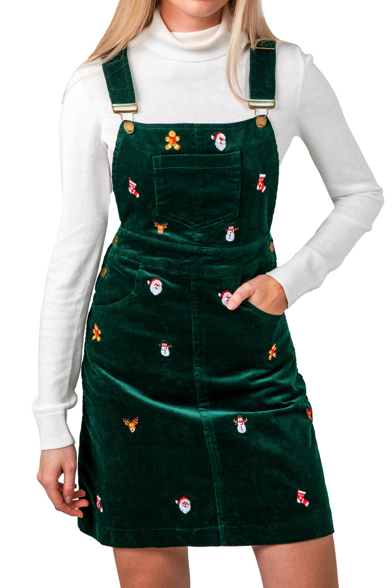 Festive Holiday Corduroy Jumper Dress in Green