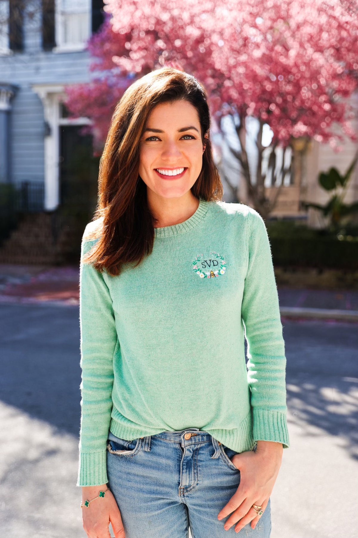 Garden Bee Embroidered Monogram Sweater