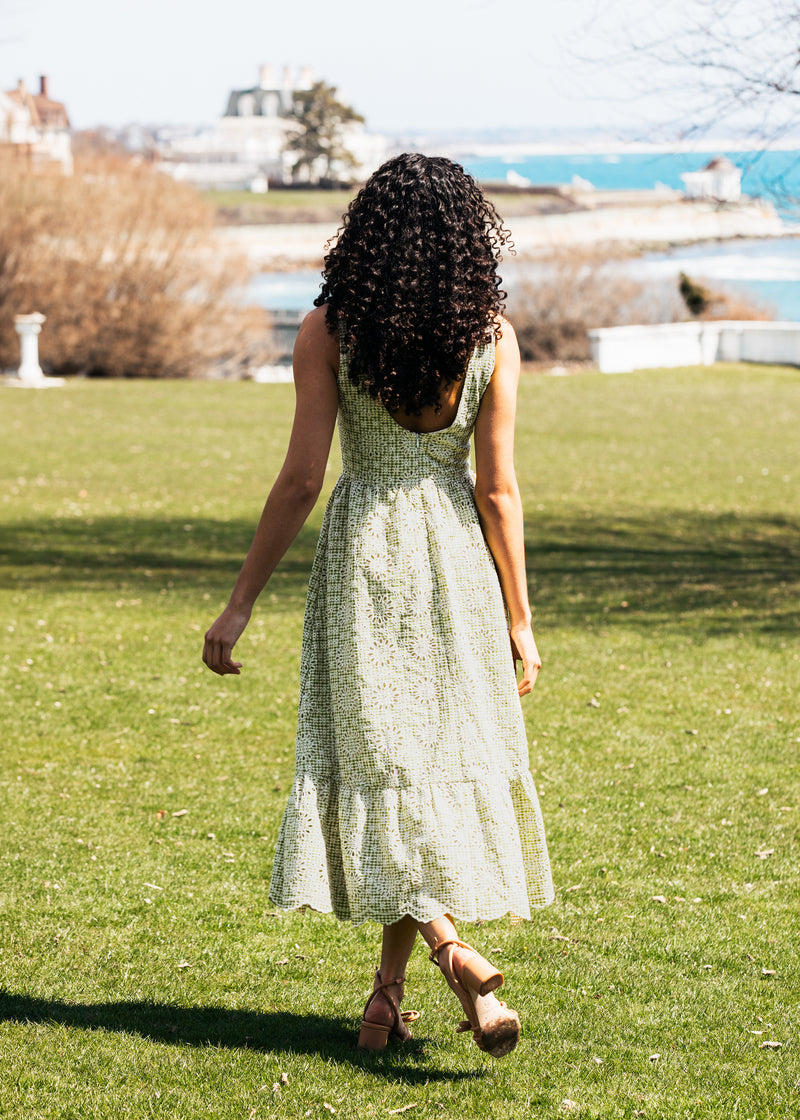 KJP Women's Garden Lattice Eyelet Dress in Green and White – Kiel James Patrick