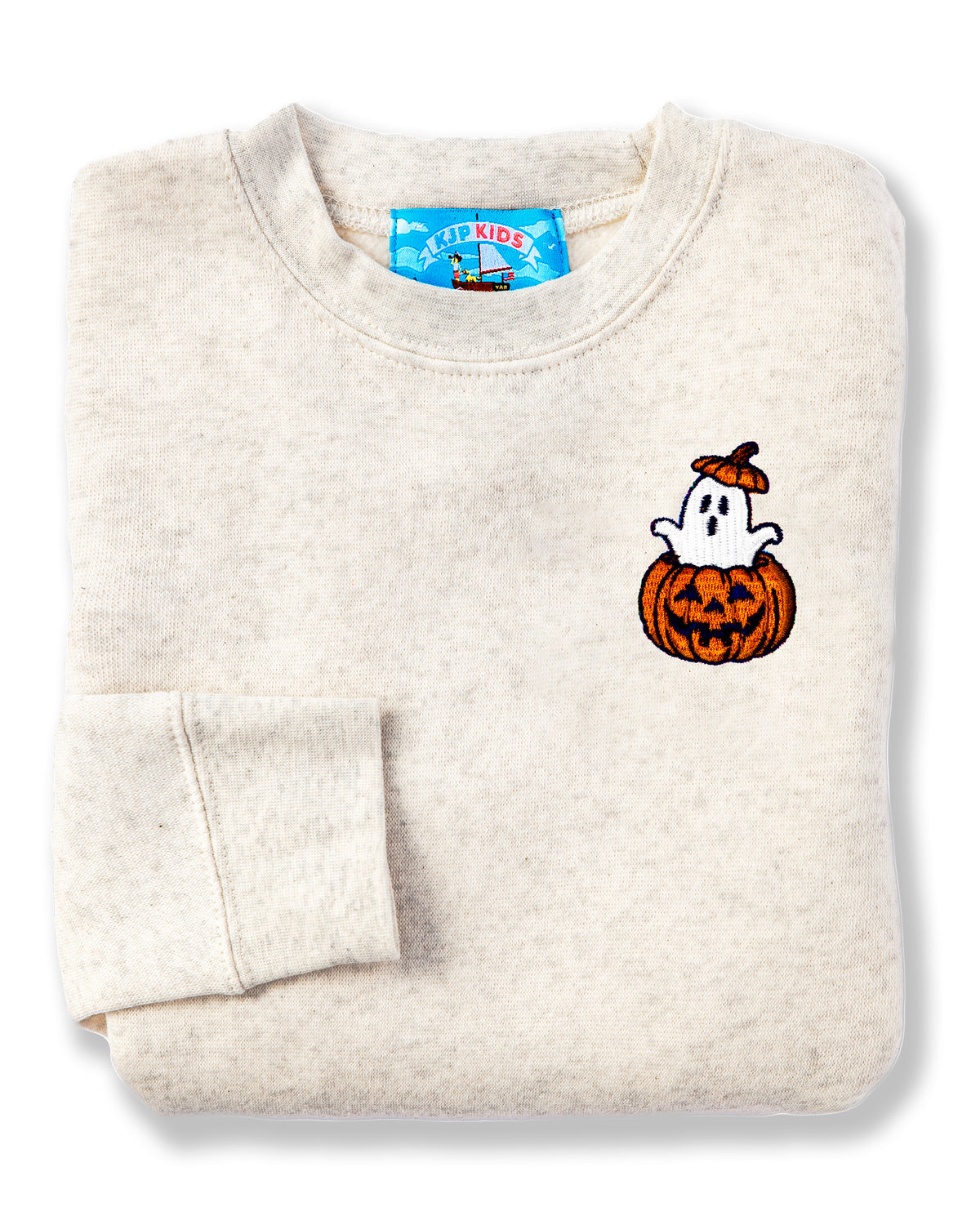 Ghostly Pumpkin Kids Sweatshirt in Oatmeal