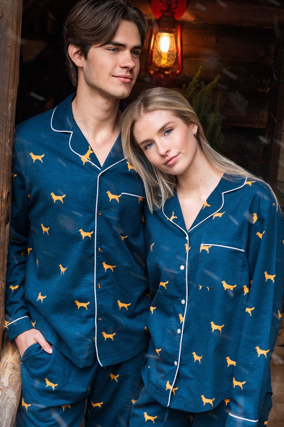 KJP Men's Golden Retriever Flannel Holiday Pajama Set in Navy Blue