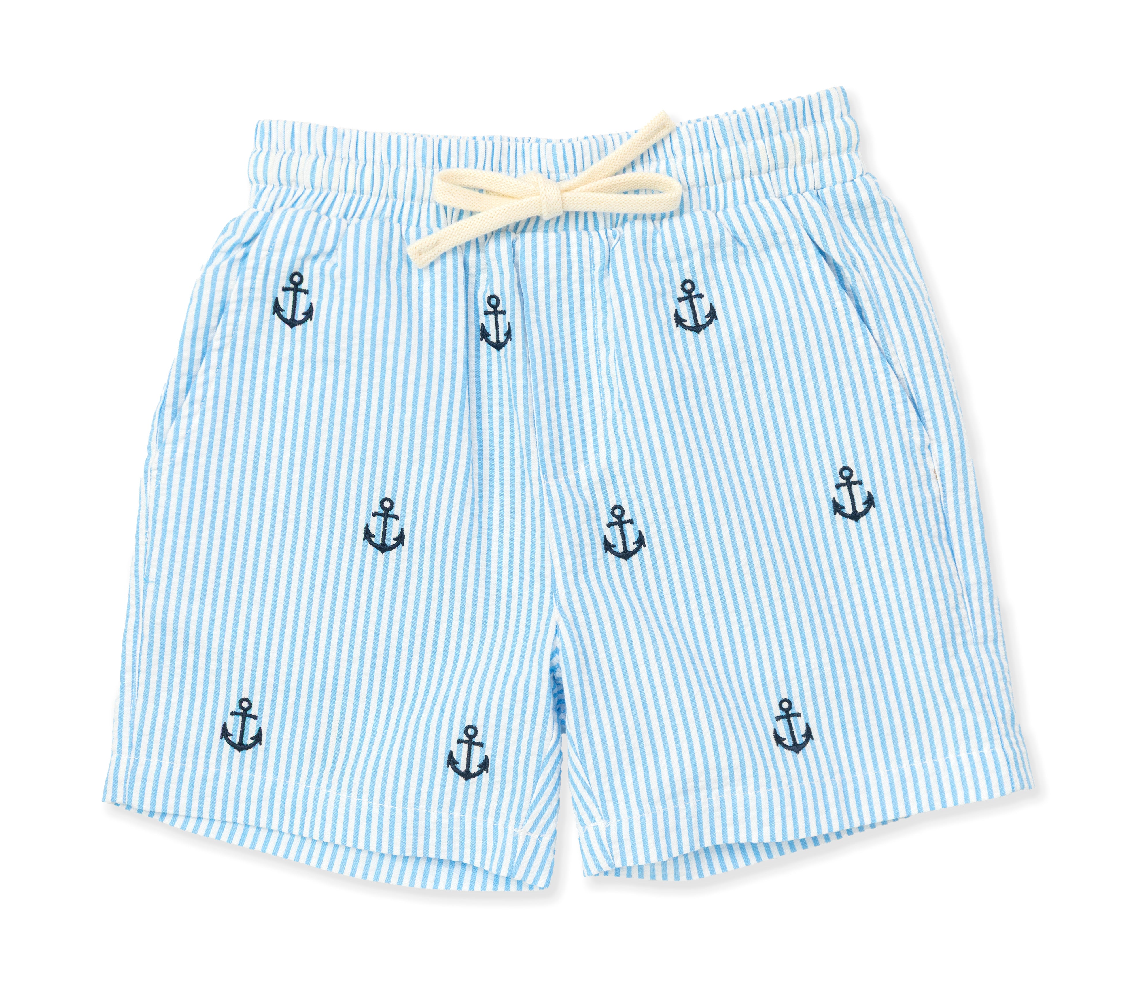 Harbor Anchor Seersucker Drawstring Kids Shorts