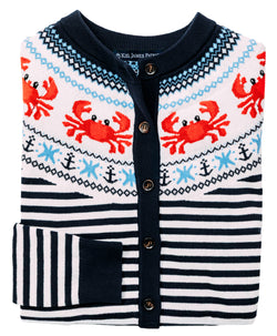 KJP Women's Harbor Crab Striped Cardigan Sweater in 100% Cotton