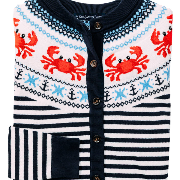 KJP Women's Harbor Crab Striped Cardigan Sweater in 100% Cotton