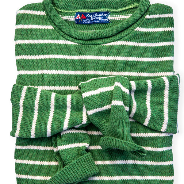 KJP Women's Harbor Cotton Rollneck Sweater in Green and White