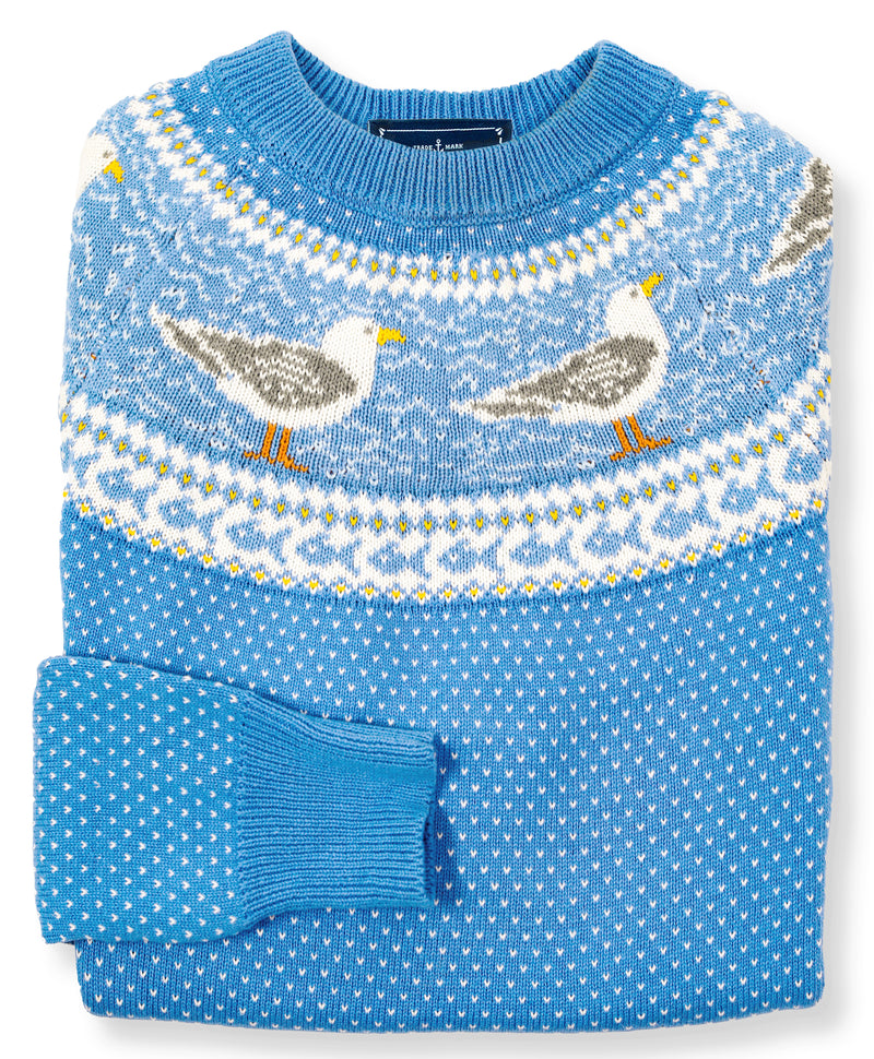 KJP Women's Harbor Gull Fair Isle Crewneck Cotton Sweater – Kiel