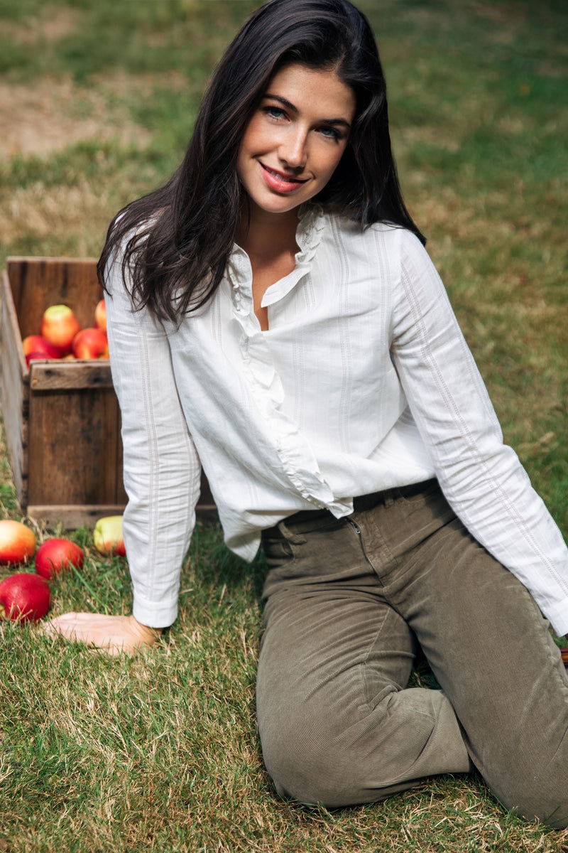 KJP Women's Harrington Ruffle Dress Shirt in White M KJP Women's Harrington Ruffle Dress Shirt in White M