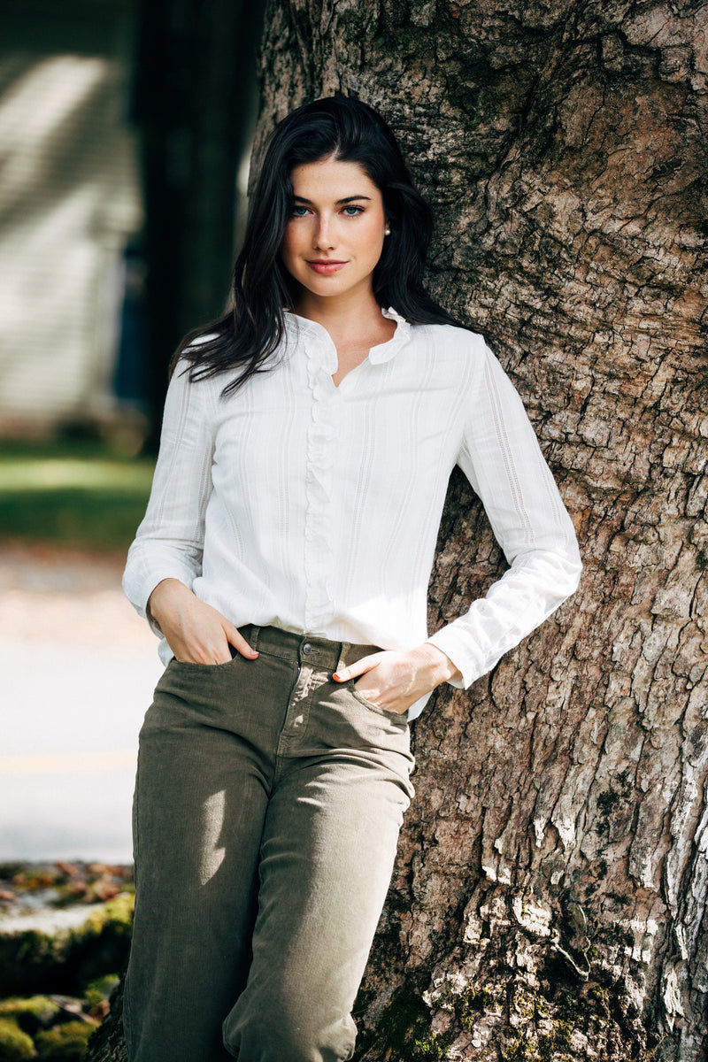KJP Women's Harrington Ruffle Dress Shirt in White M KJP Women's Harrington Ruffle Dress Shirt in White M