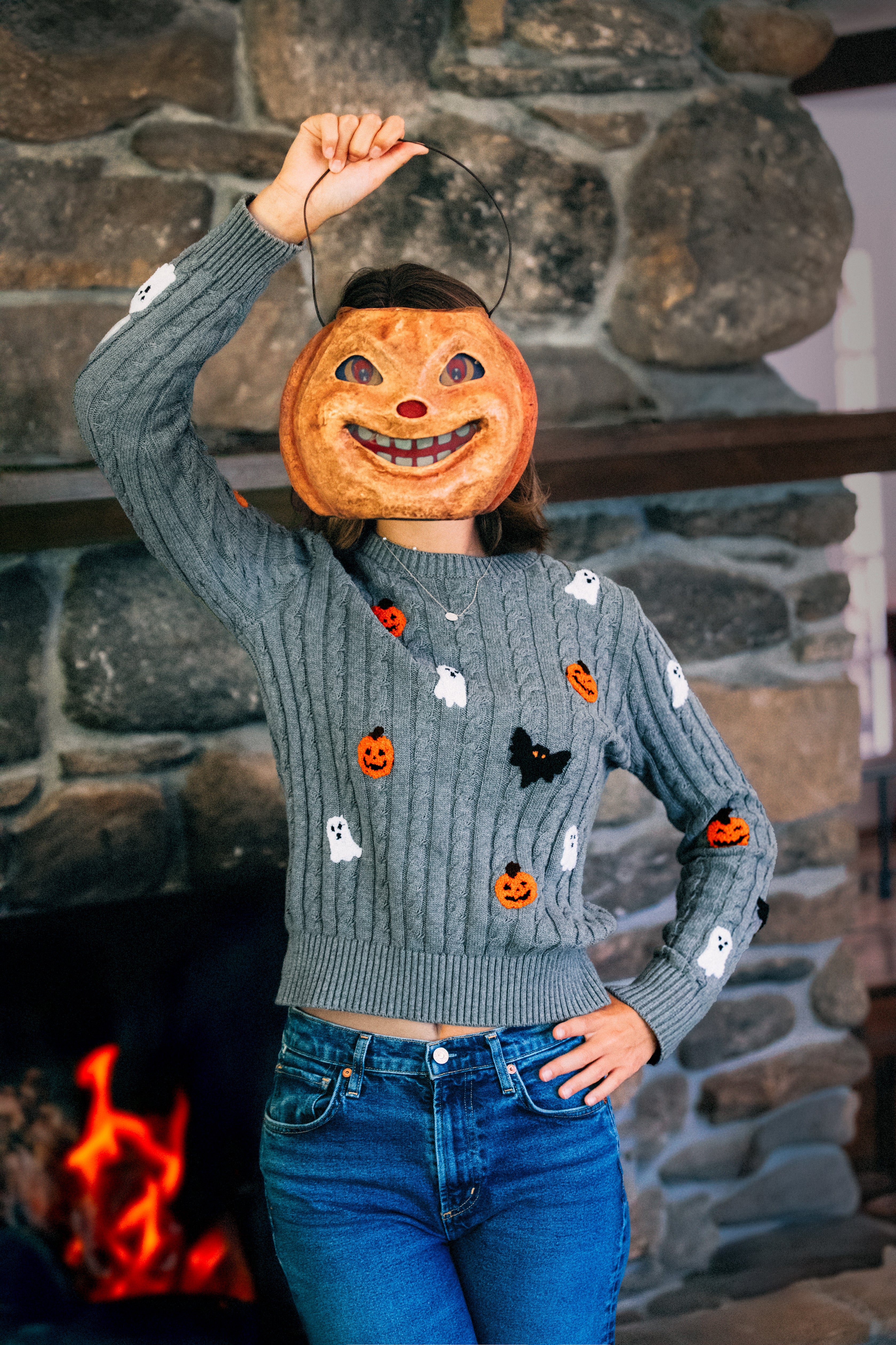 KJP Women's The Haunting Hour Cable Knit Halloween Sweater