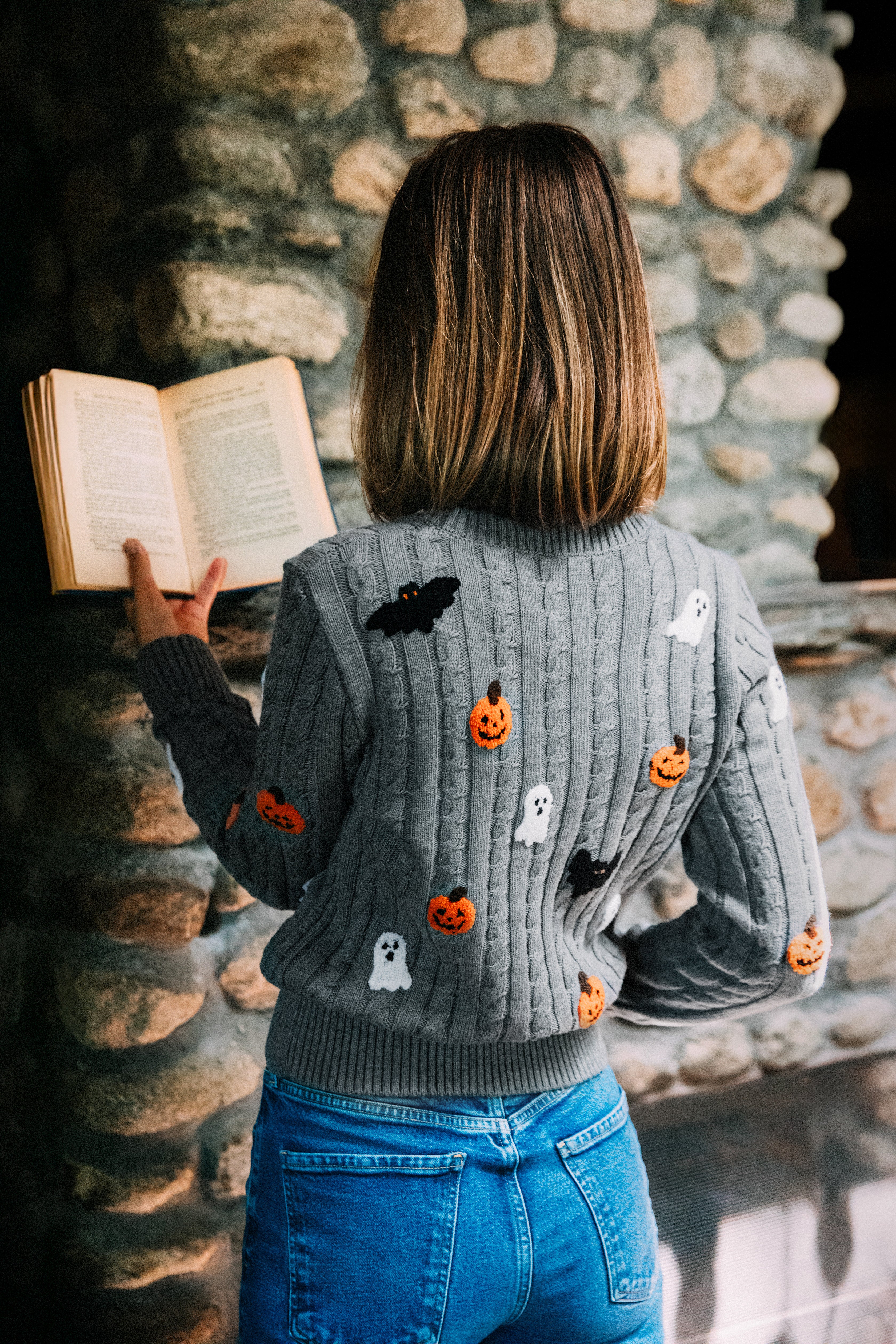 KJP Women's The Haunting Hour Cable Knit Halloween Sweater
