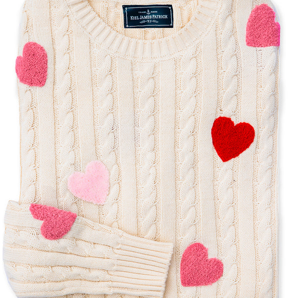 KJP Women's Heart Cable Knit Sweater in Cream White – Kiel James