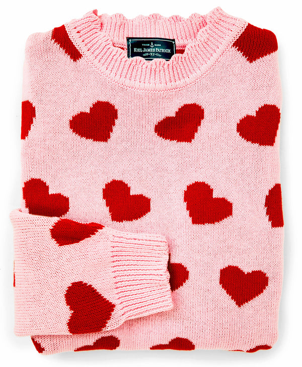 Heart Scalloped Sweater in Pink