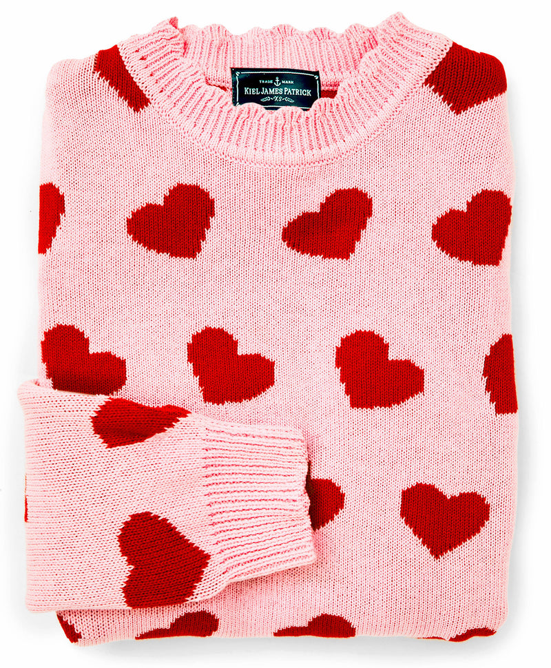 Heart Scalloped Sweater in Pink