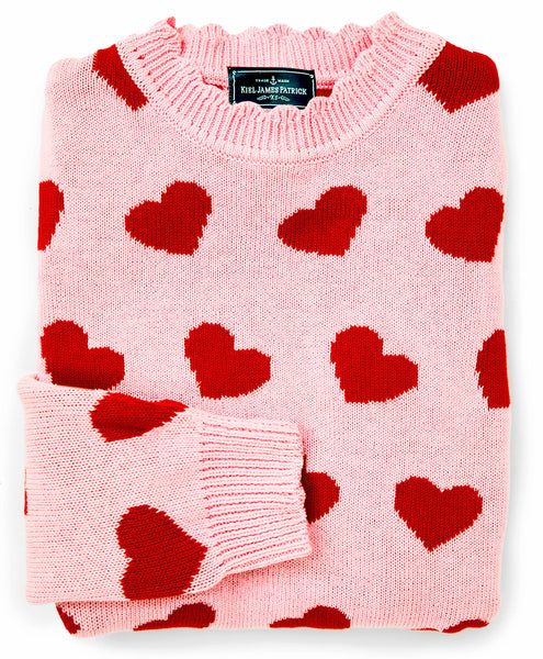 KJP Women's Valentine's Day Heart Scalloped Neck Sweater in Pink