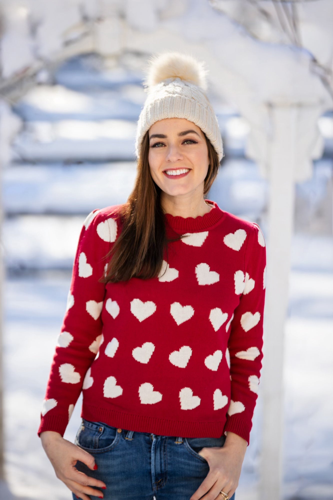 Heart Scalloped Sweater in Red
