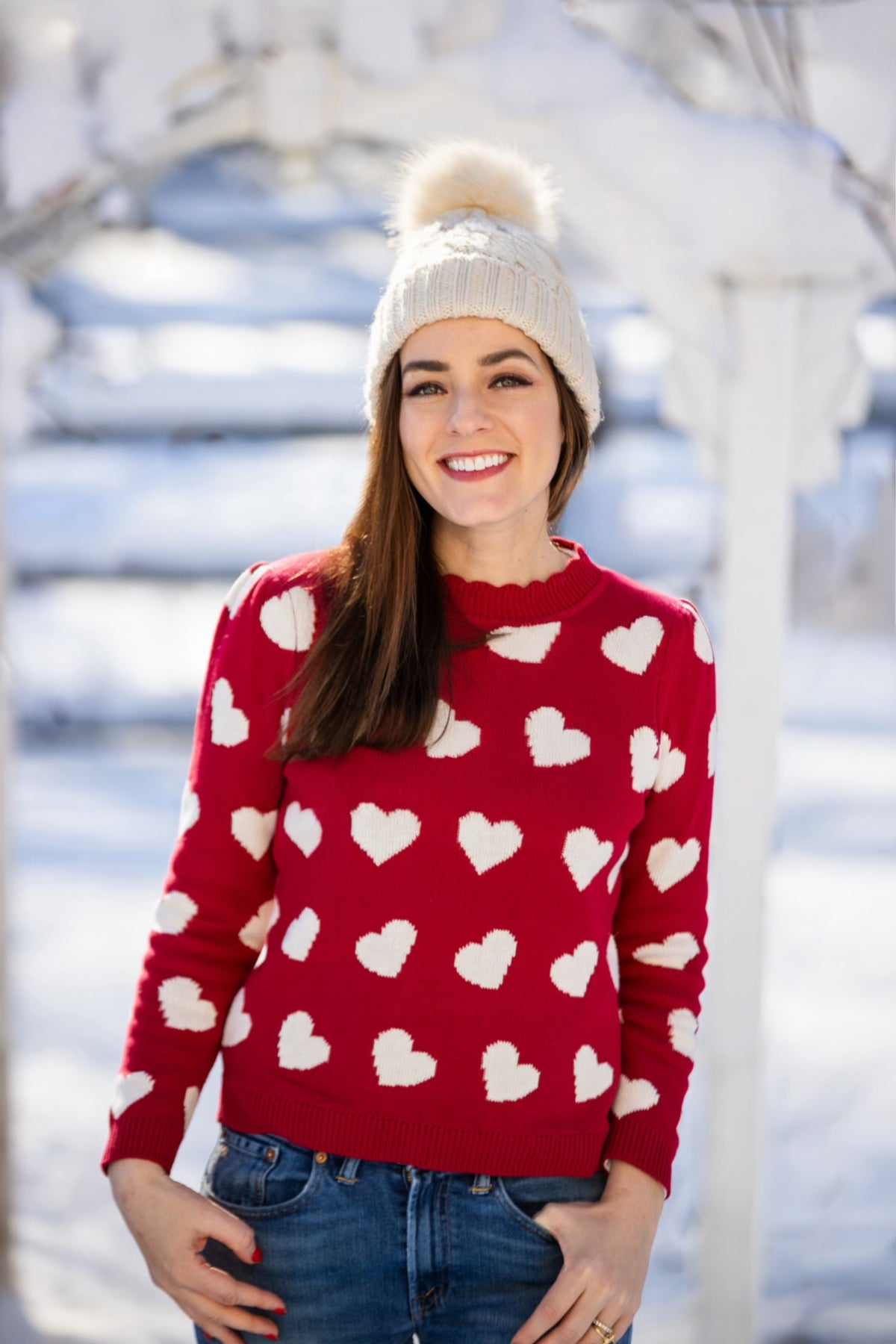 Heart Scalloped Sweater in Red