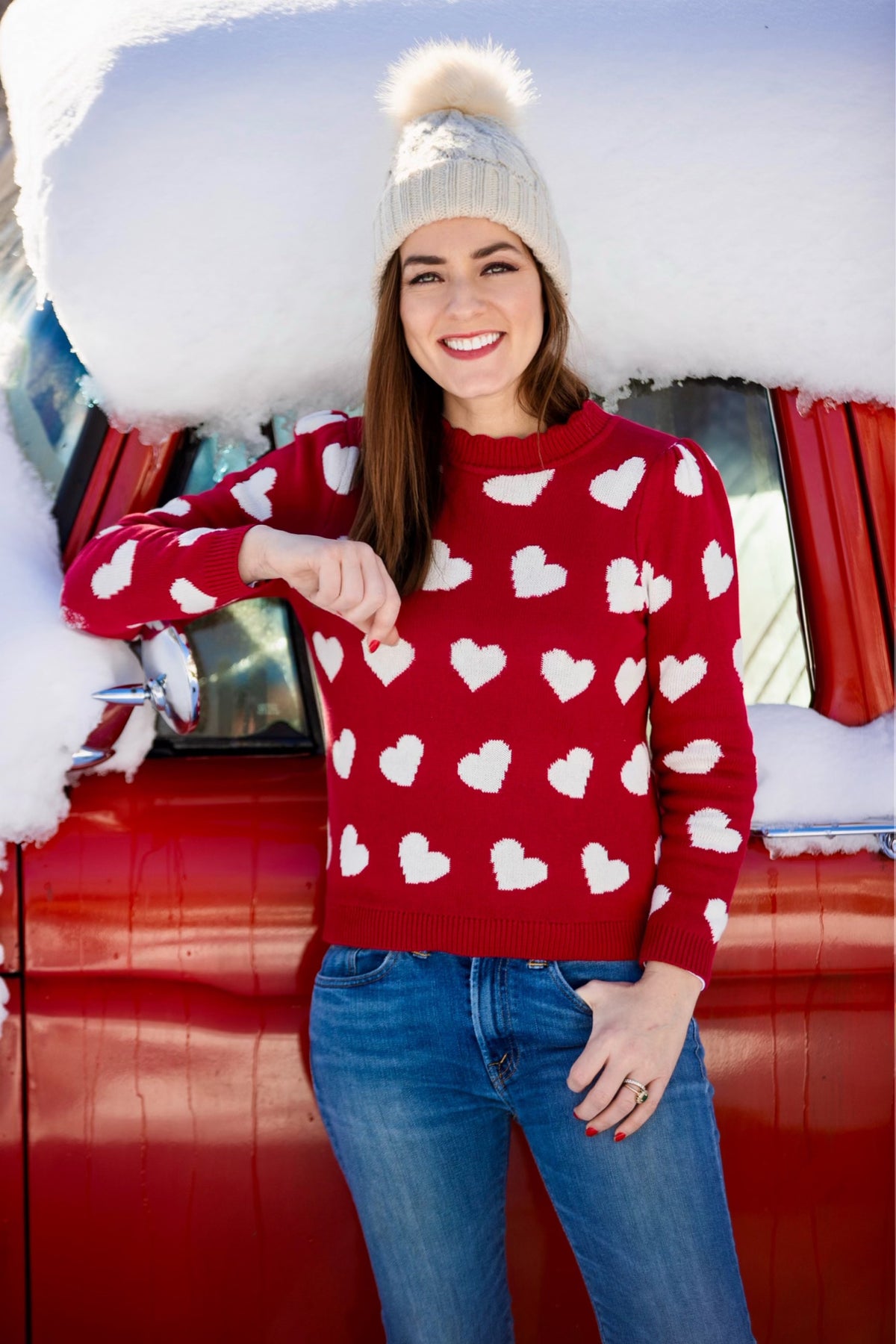 Heart Scalloped Sweater in Red