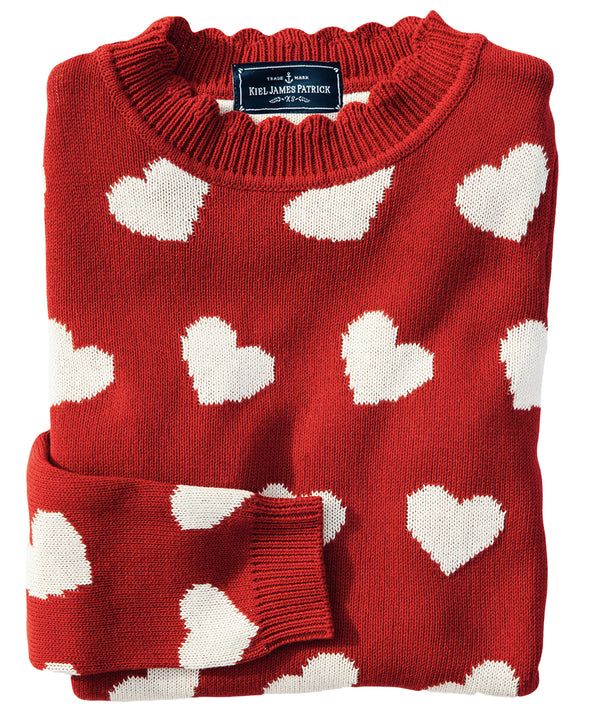 Heart Scalloped Sweater in Red