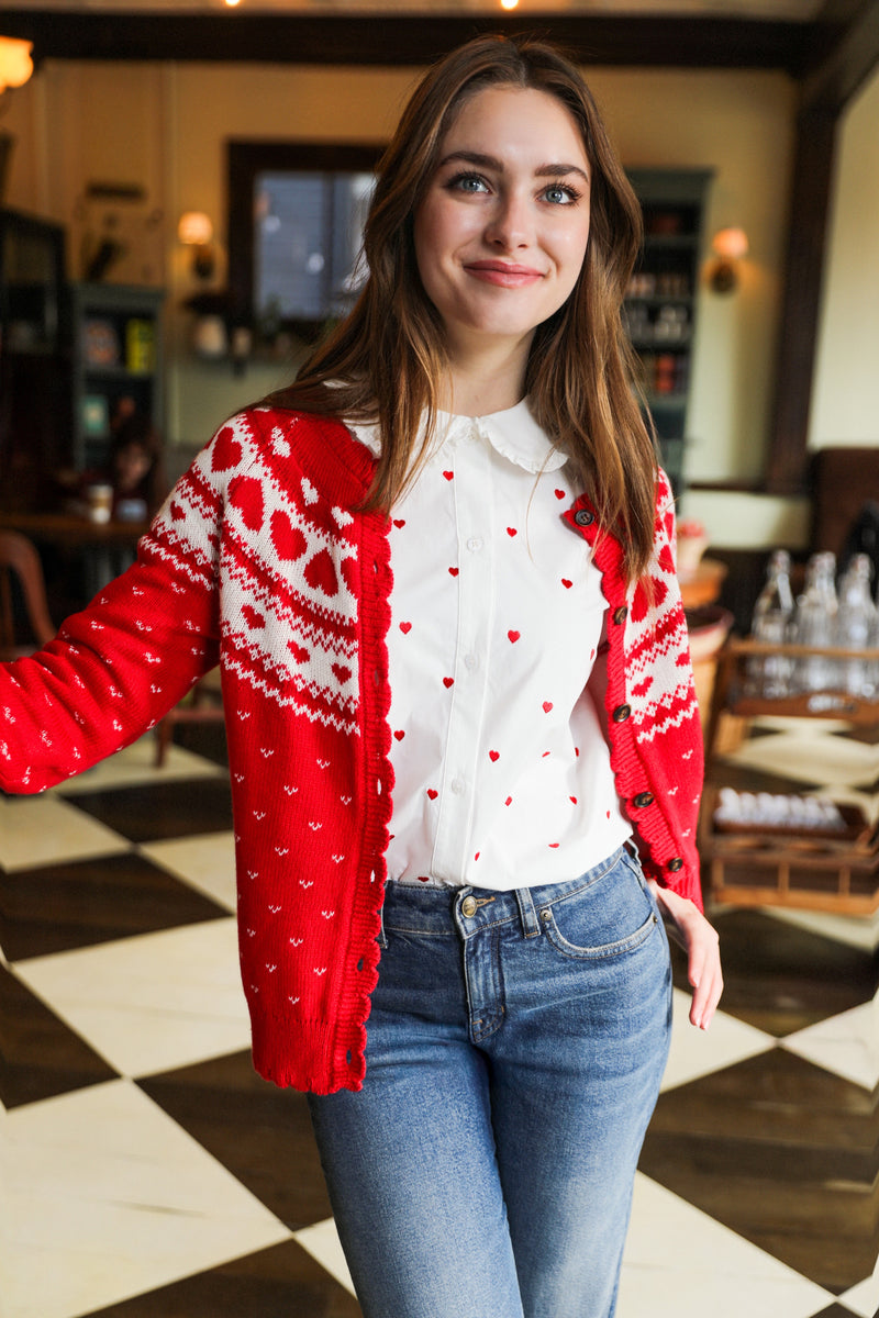 トップス Liten Heart embroidered blouse Heart To Heart Top – Blue 