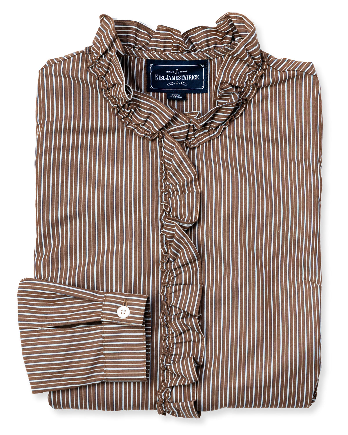 Heritage Stripe Ruffle Shirt in Brown