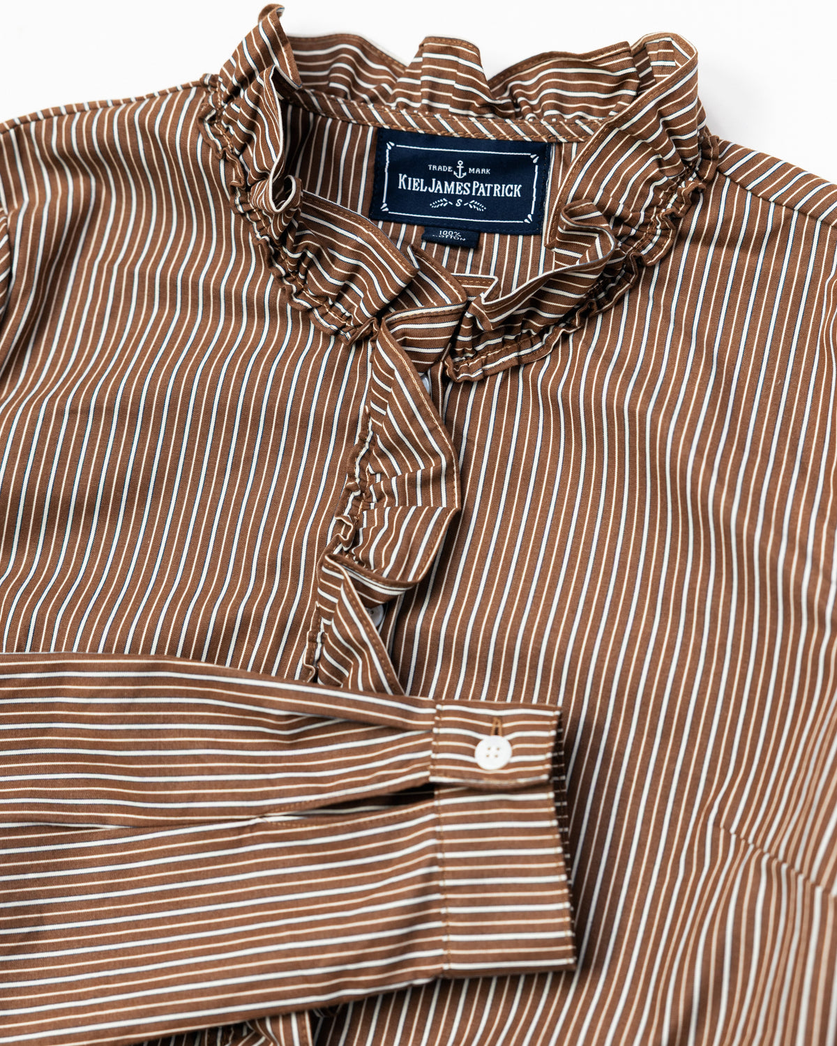Heritage Stripe Ruffle Shirt in Brown