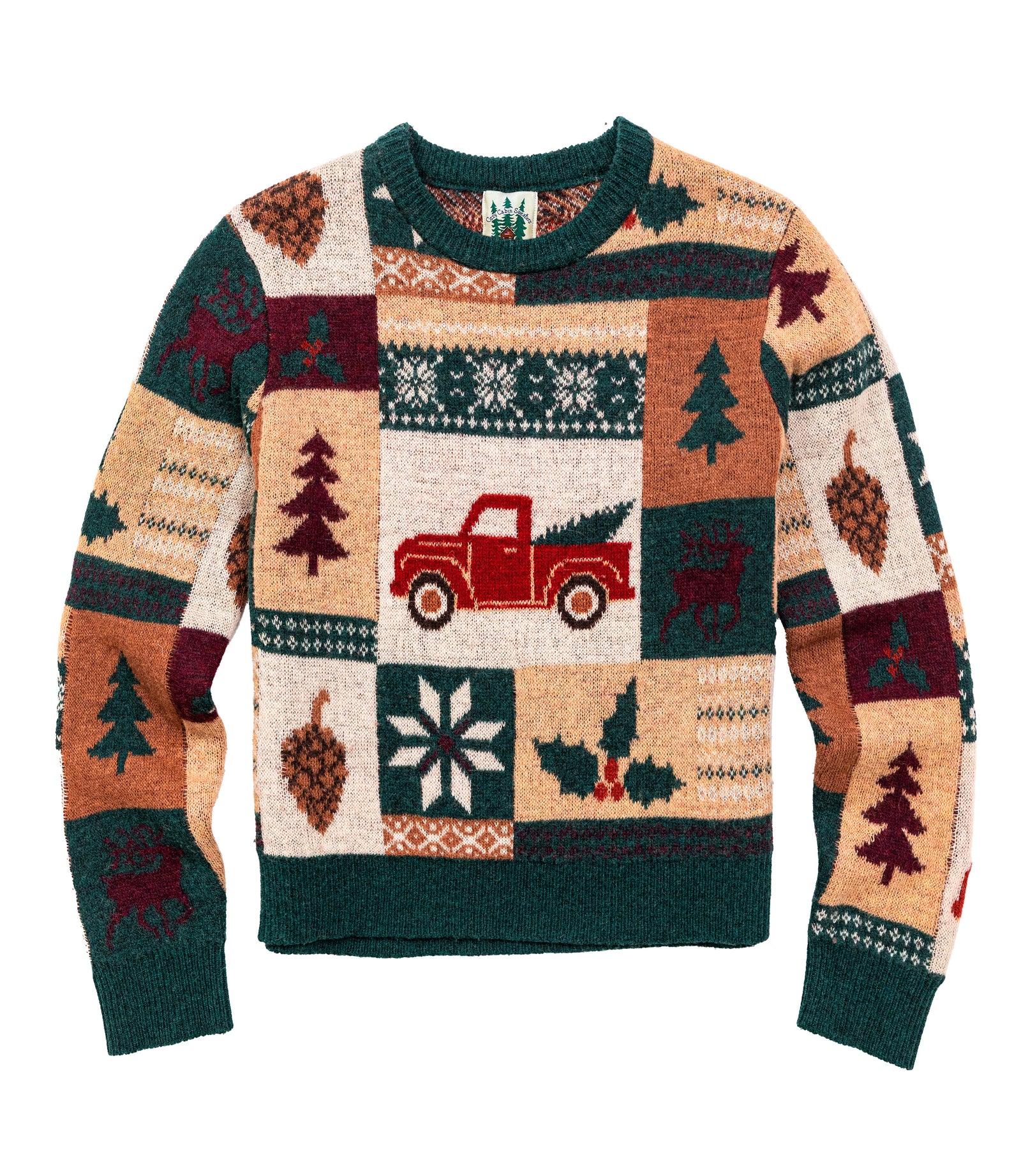 KJP Women's Holiday Truck Patchwork Crewneck Holiday Sweater
