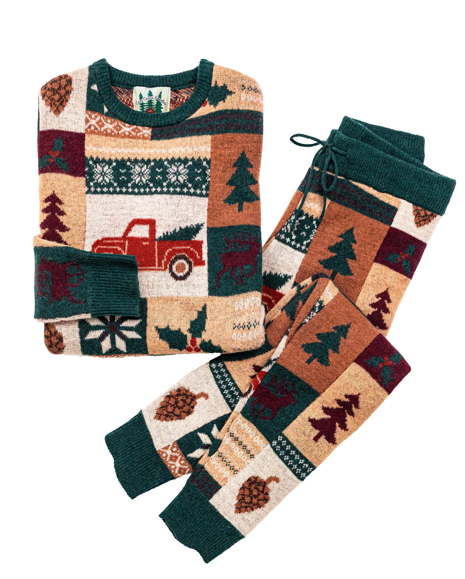 KJP Women's Holiday Truck Patchwork Crewneck Holiday Sweater