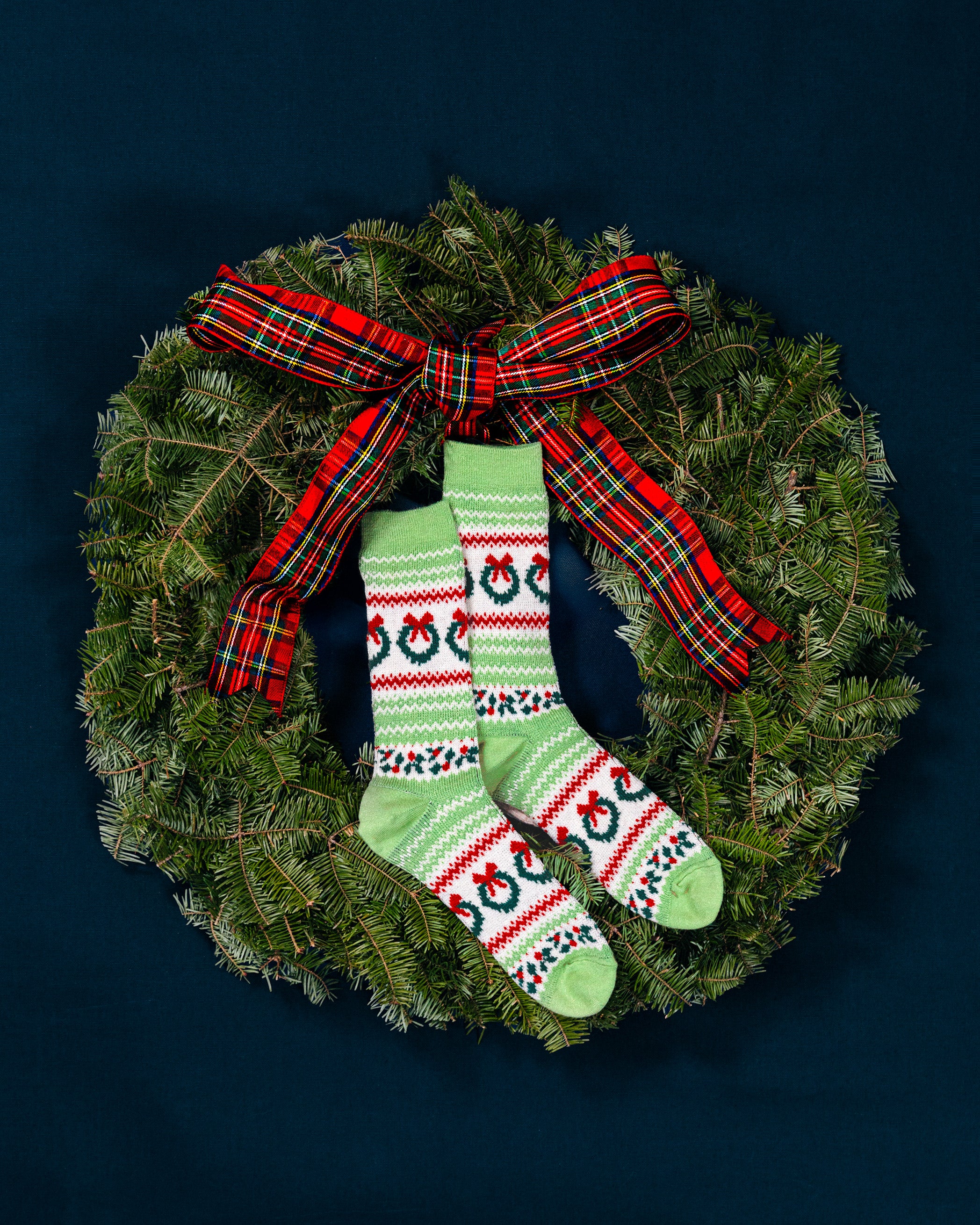 Holly Berry Wreath Fair Isle Socks