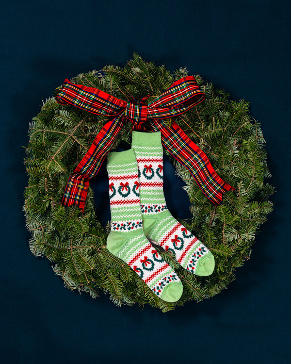 Holly Berry Wreath Fair Isle Socks