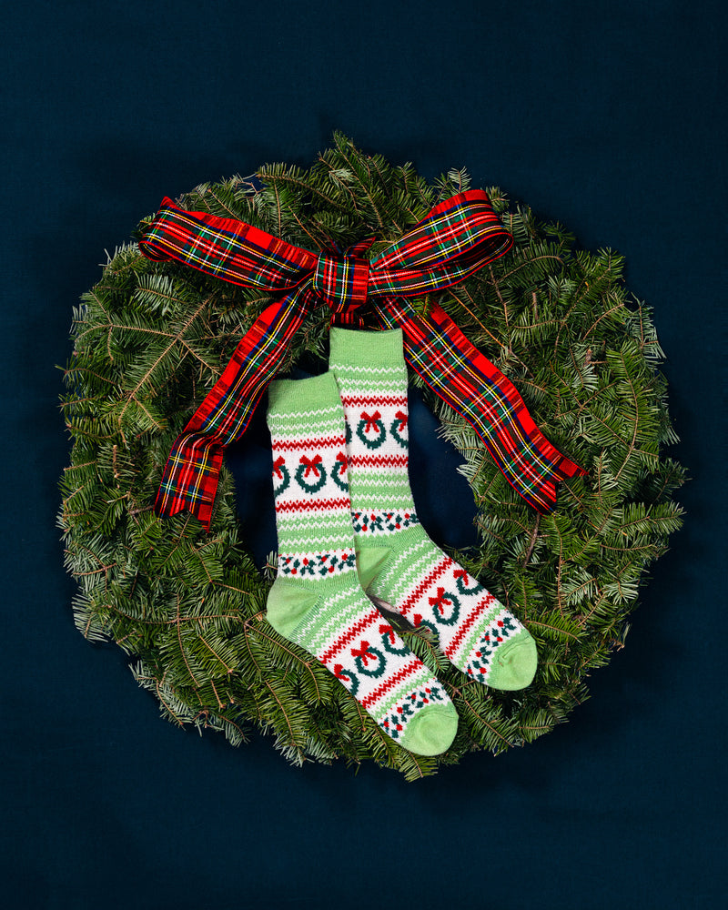 Holly Berry Wreath Fair Isle Socks