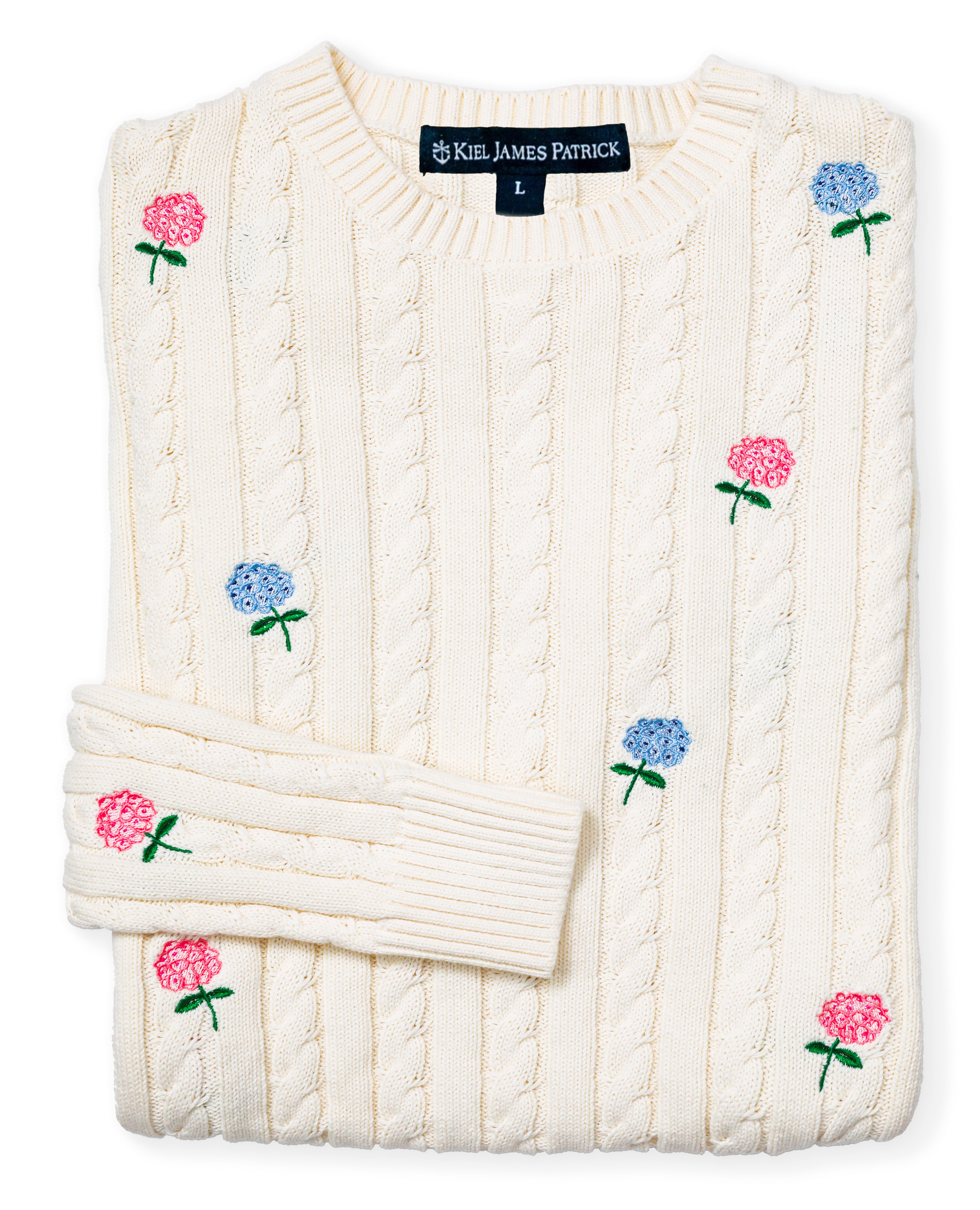Hydrangea Embroidered Cable Knit Sweater