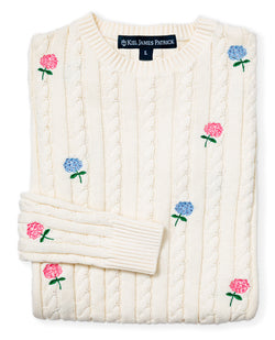 KJP Women's Hydrangea Embroidered Cable Knit Sweater in White