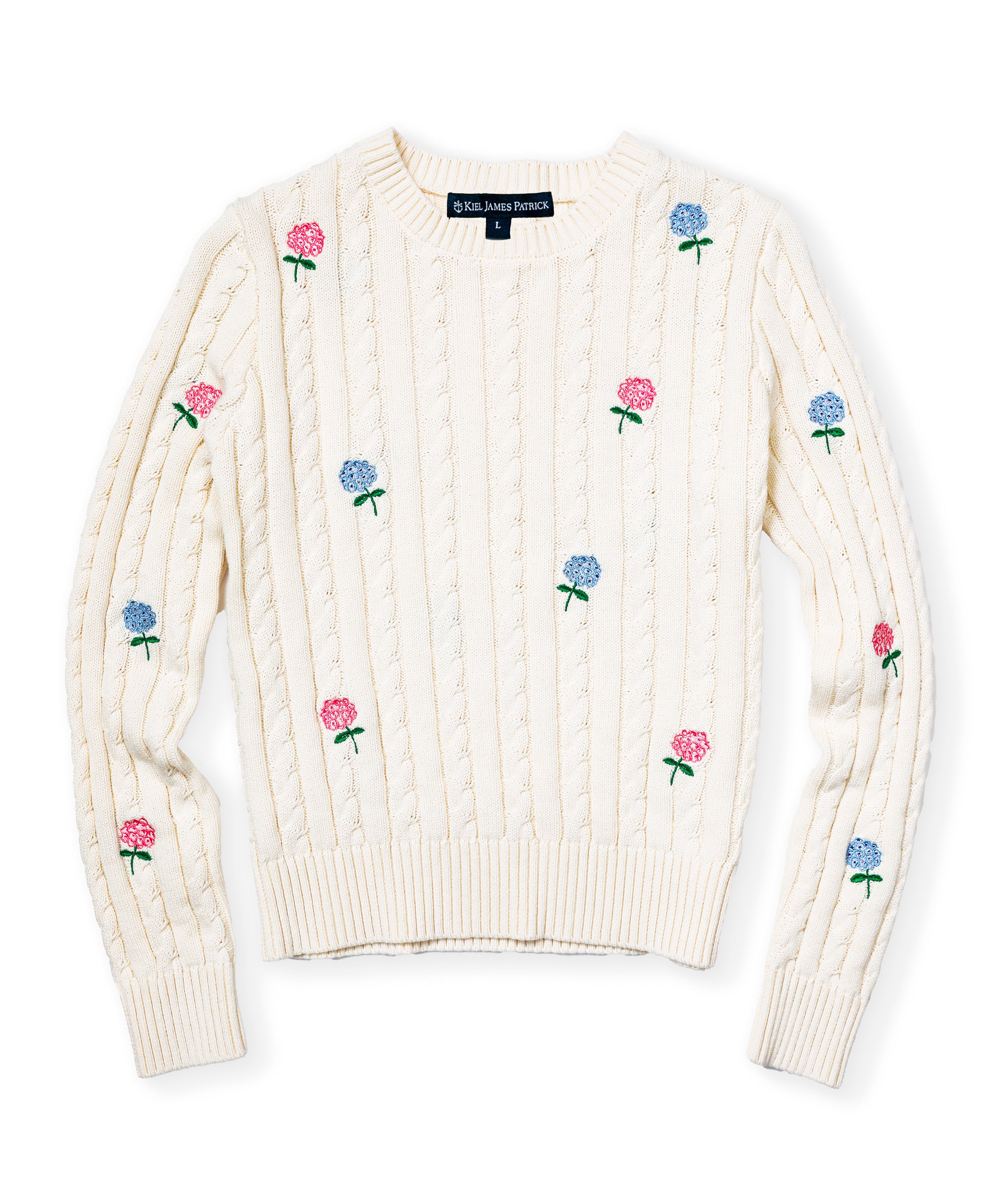 Hydrangea Embroidered Cable Knit Sweater
