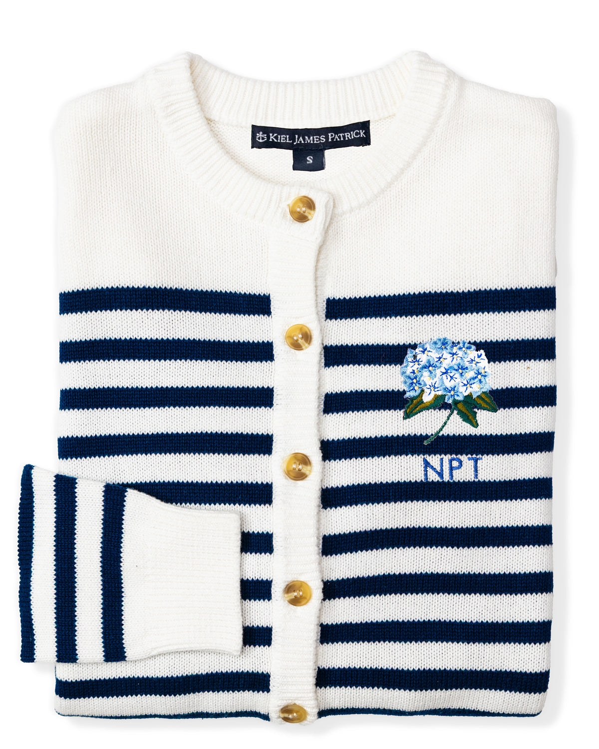 Hydrangea Embroidered Monogram Striped Cardigan