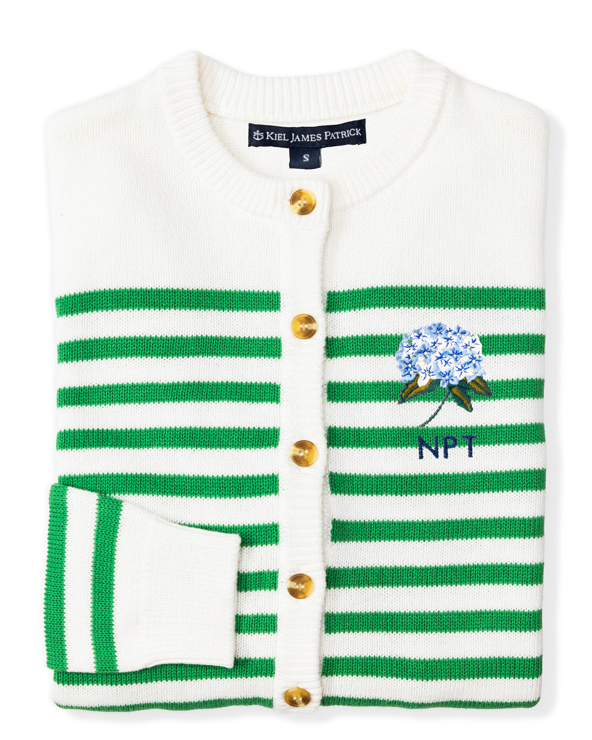 Hydrangea Embroidered Monogram Striped Cardigan