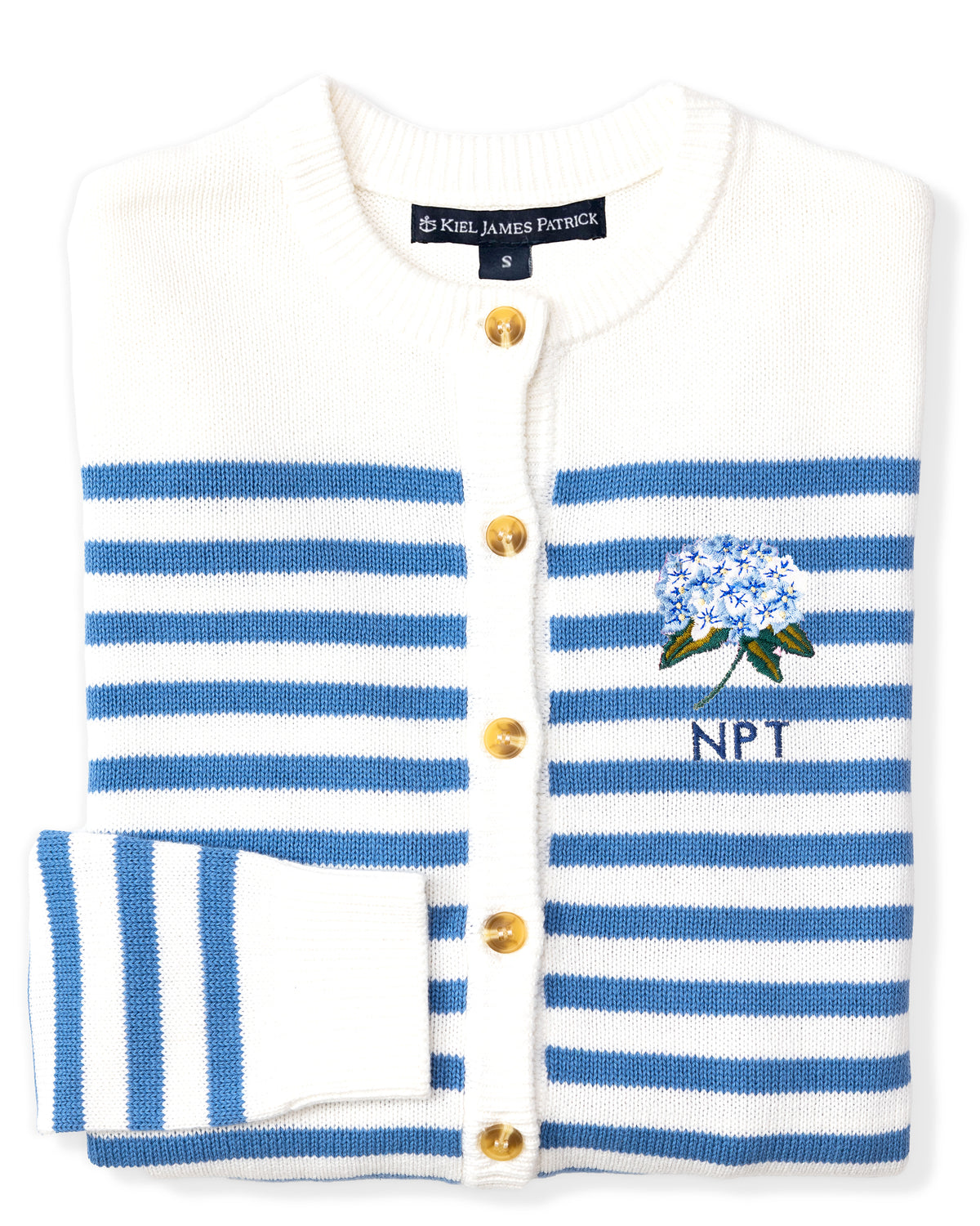 Hydrangea Embroidered Monogram Striped Cardigan