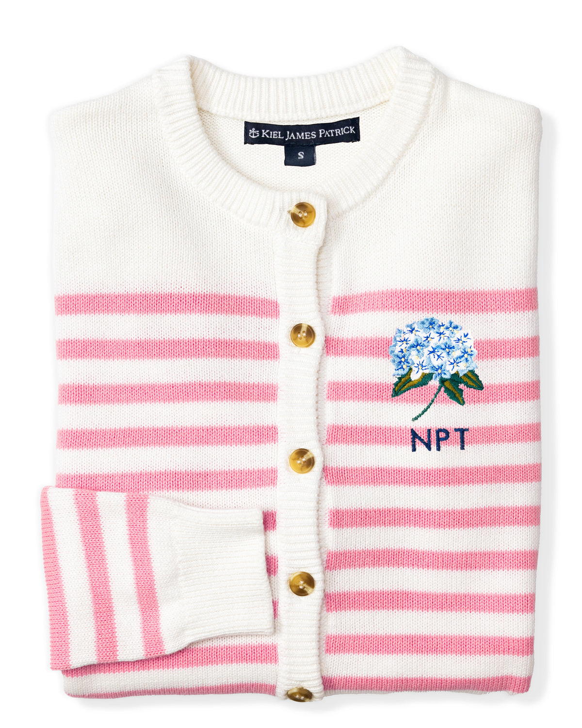 Hydrangea Embroidered Monogram Striped Cardigan