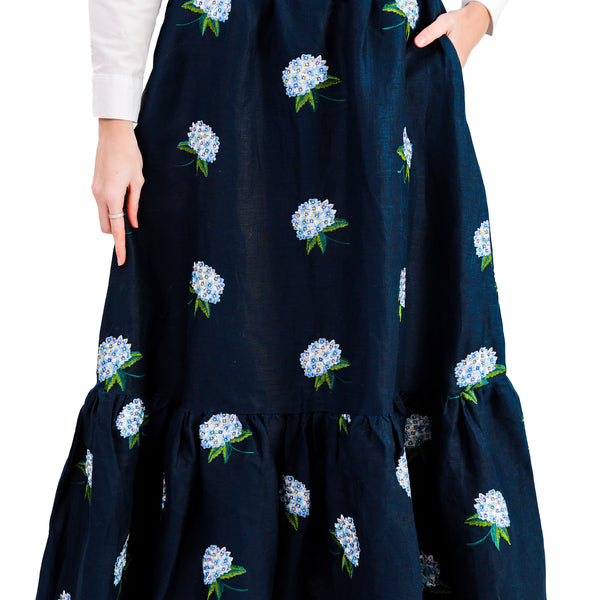 KJP Women's Hydrangea Embroidered Linen Skirt in Navy Blue – Kiel