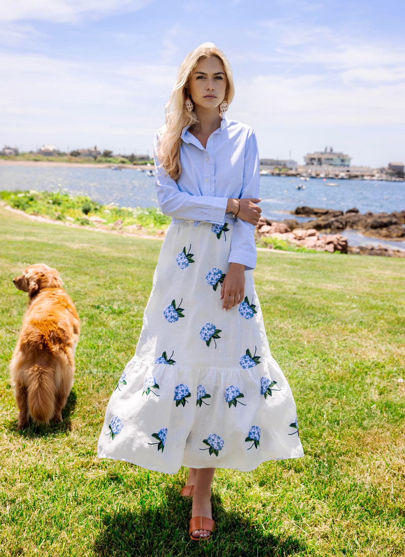 KJP Women's Hydrangea Embroidered Linen Skirt in White – Kiel