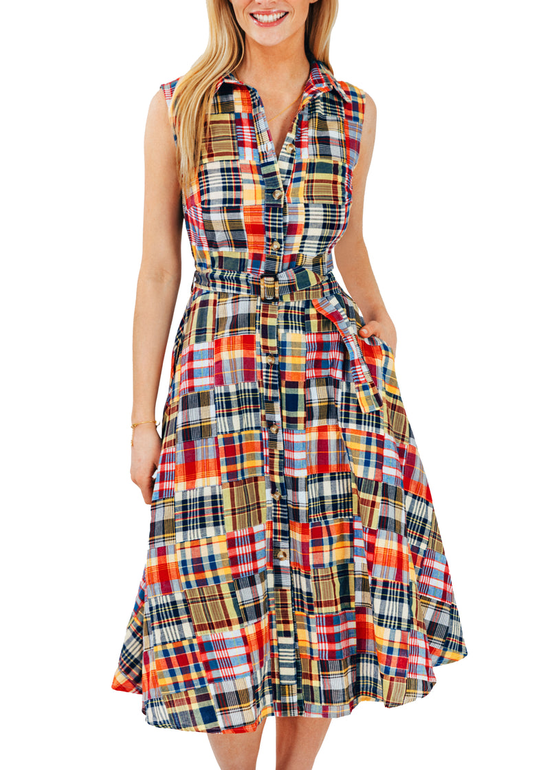 KJP Women's Jacqueline Patchwork Madras Shirtdress 16