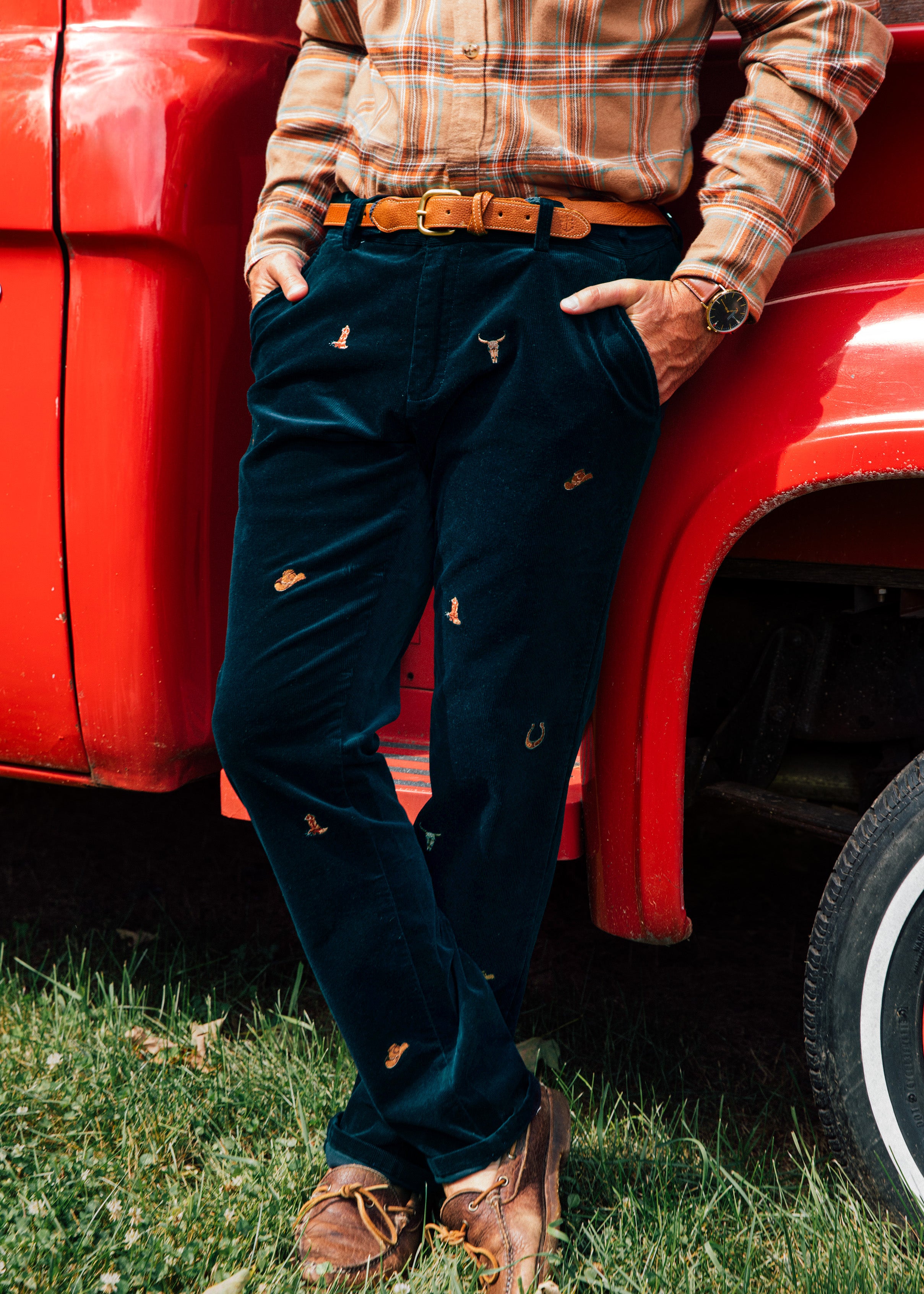 KJP Men's The Lone Ranger Embroidered Corduroy Pants in Navy Blue