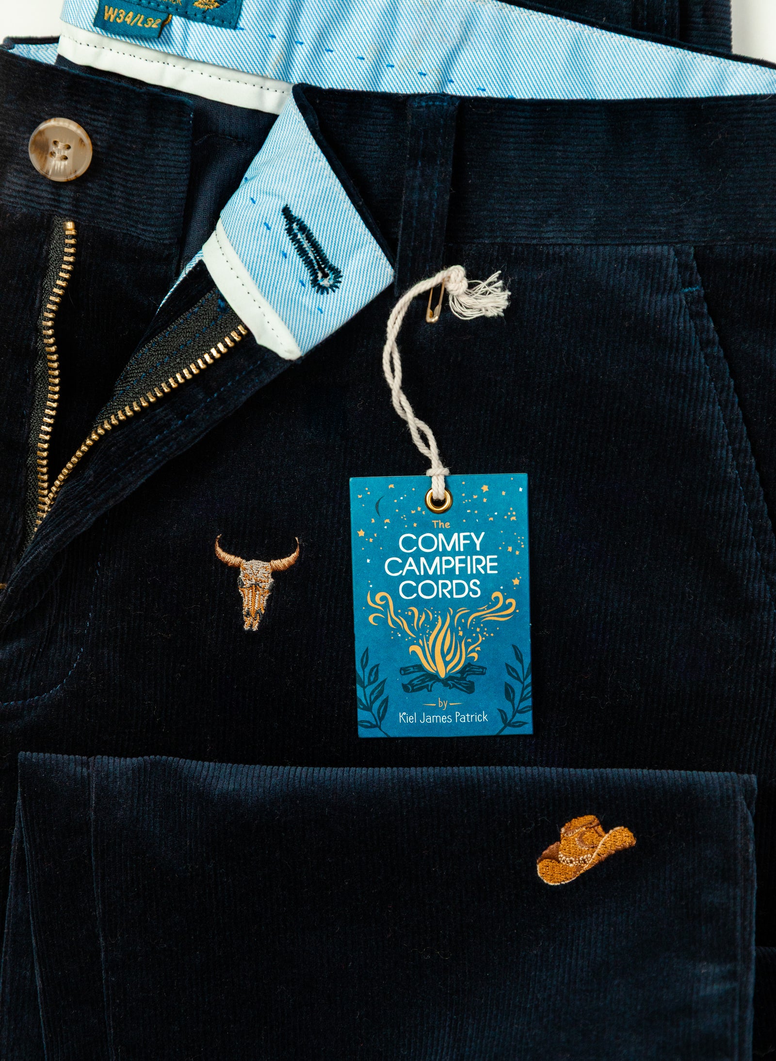 KJP Men's The Lone Ranger Embroidered Corduroy Pants in Navy Blue