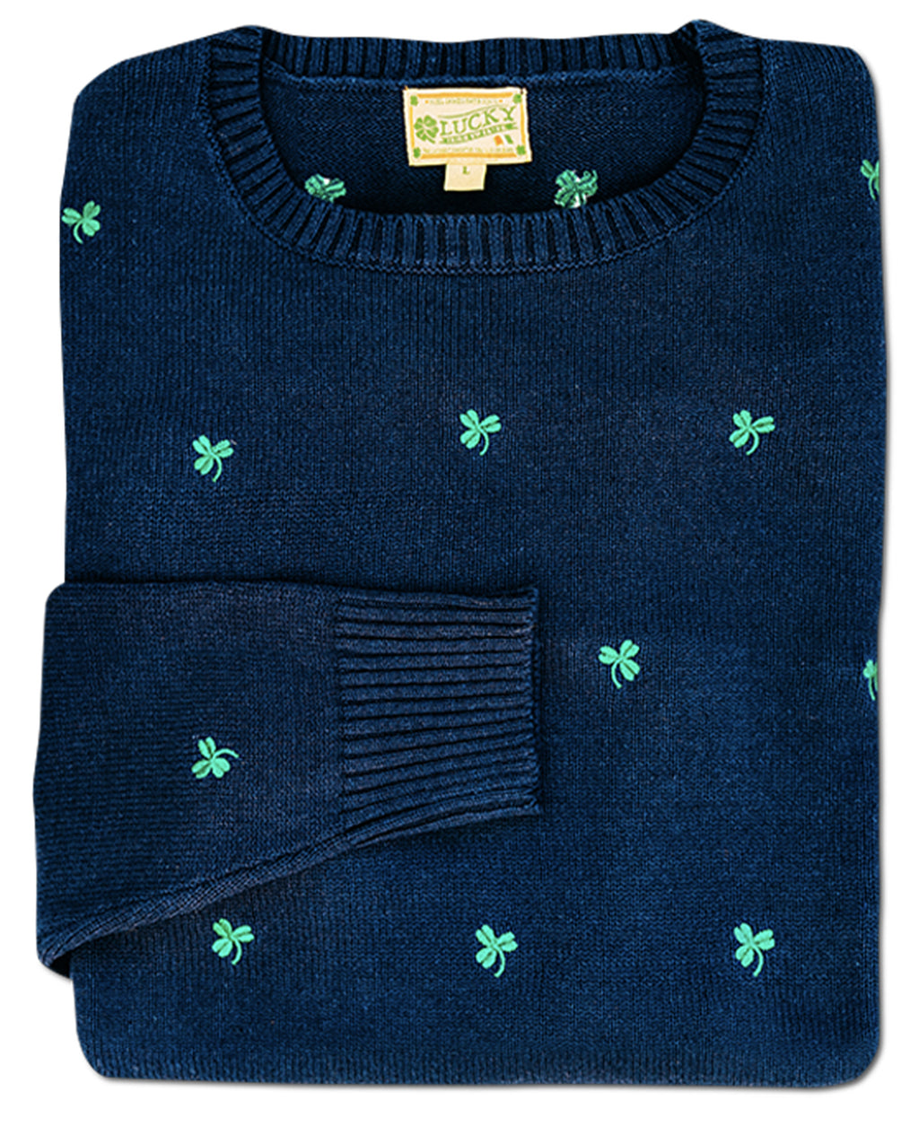 KJP Women's Lucky Charm Embroidered Shamrock Sweater in Blue