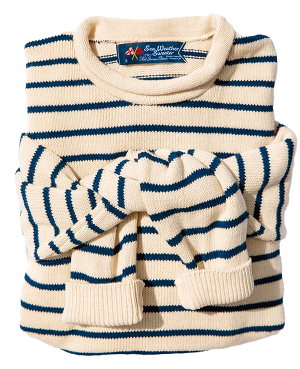 KJP Women's Marina Cotton Rollneck Sweater in White and Blue
