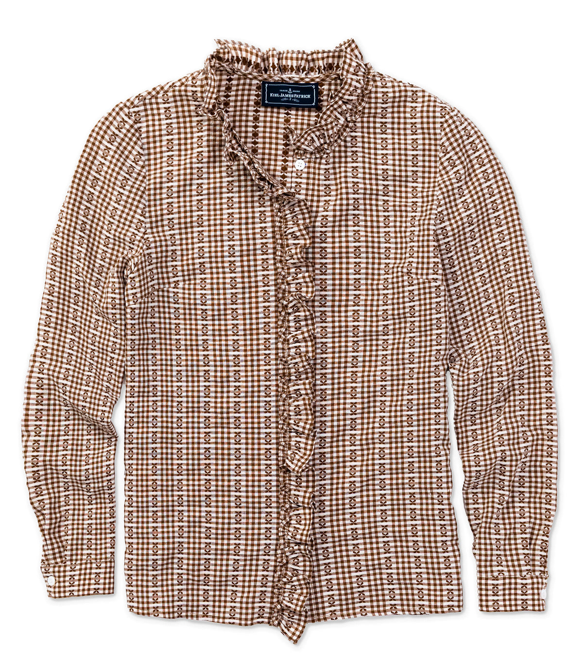 Mayfair Check Ruffle Shirt in Brown