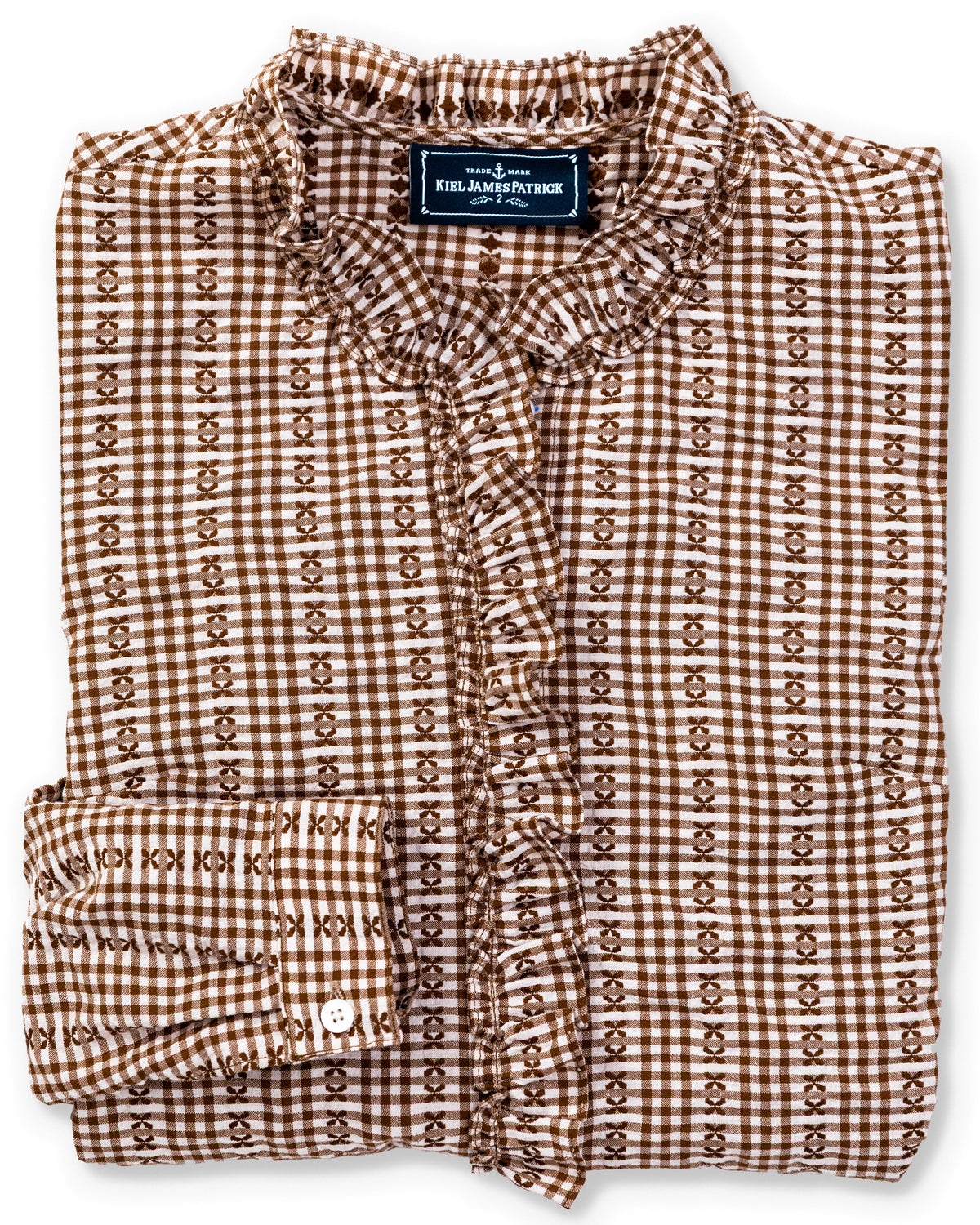 Mayfair Check Ruffle Shirt in Brown